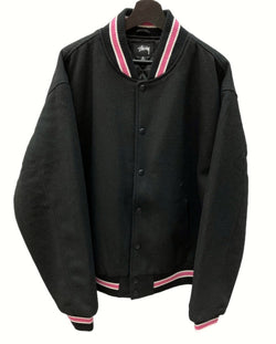 ステューシー STUSSY 22AW TALK MELTON VARSITY JACKET スタジャン ブルゾン バック刺繍 BLACK 黒 115665 XL ジャケット 刺繍 ブラック 104MT-721