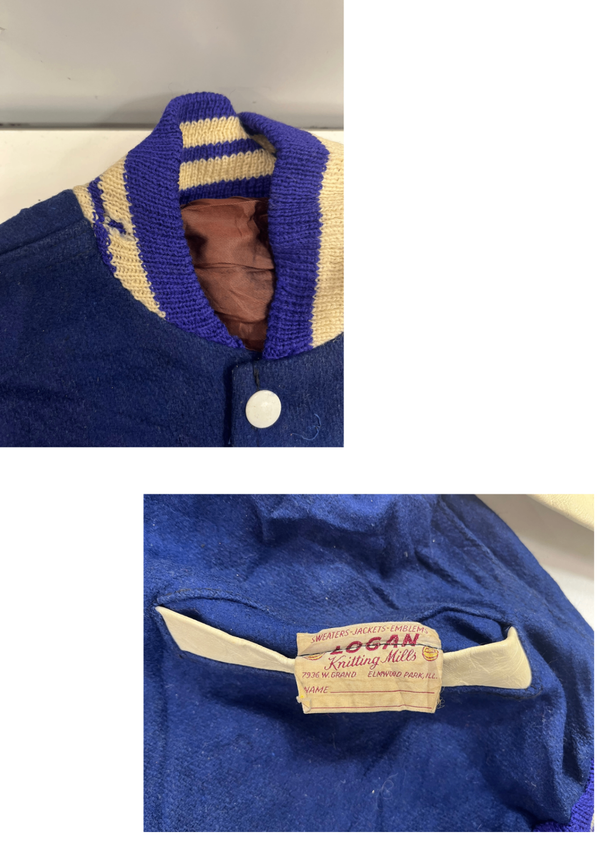 ヴィンテージ vintage 60's～ 60年代 LOGAn Knitting Mills ウール スタジャン バーシティジャケット アワードジャケット 袖レザー ツートン ホワイト ジャケット ネイビー 101MT-5451