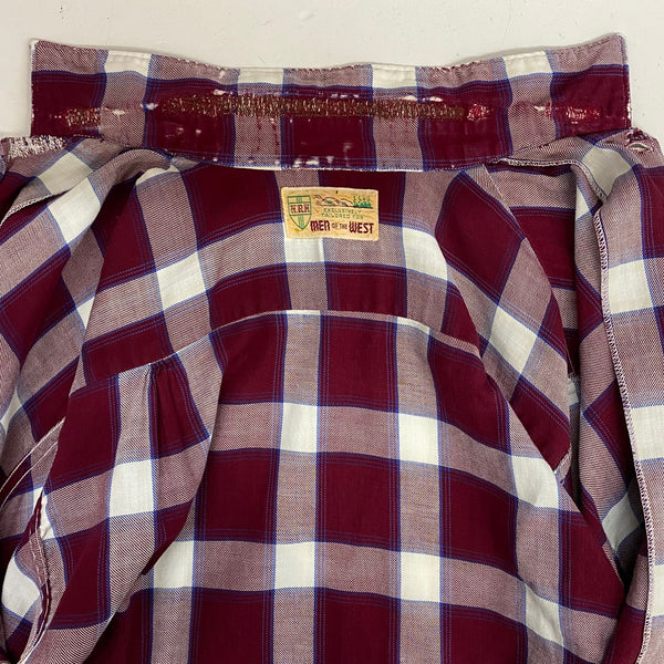 【曜日割引対象外】 ヴィンテージ vintage ~60's MEN OF THE WEST レーヨン チェックシャツ 長袖シャツ レッド 201MT-4702 VB