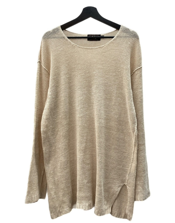 ダブルアールエル RRL 90s Plain Solid LINEN SWEATER リネン セーター ニット 薄手 三ツ星タグ Ralph Lauren 薄茶 セーター 無地 ベージュ Mサイズ 104MT-2296