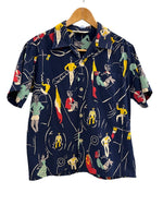 スターオブハリウッド STAR OF HOLLYWOOD DOBBY COTTON OPEN SHIRT SEA CRUISE オープンカラーシャツ SH39319 半袖シャツ ネイビー Mサイズ 101MT-4477