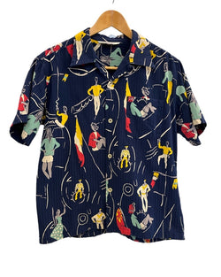 スターオブハリウッド STAR OF HOLLYWOOD DOBBY COTTON OPEN SHIRT SEA CRUISE オープンカラーシャツ SH39319 半袖シャツ ネイビー Mサイズ 101MT-4477