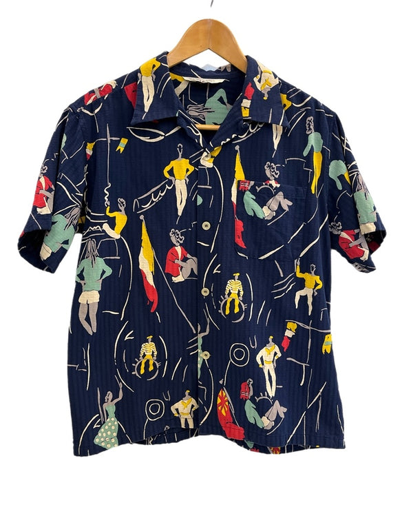 スターオブハリウッド STAR OF HOLLYWOOD DOBBY COTTON OPEN SHIRT SEA CRUISE オープンカラーシャツ SH39319 半袖シャツ ネイビー Mサイズ 101MT-4477