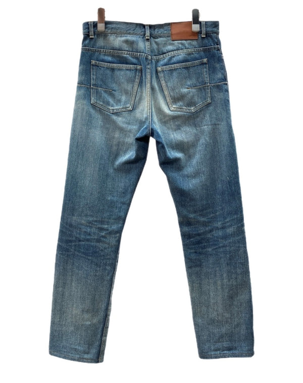 ディオール Dior SLIM 17.5 DENIM PANTS デニム パンツ セルビッチ ストレート ボタンフライ ジーンズ 青 ロゴ 013D001DY994 デニム ブルー サイズ 29 104MB-261