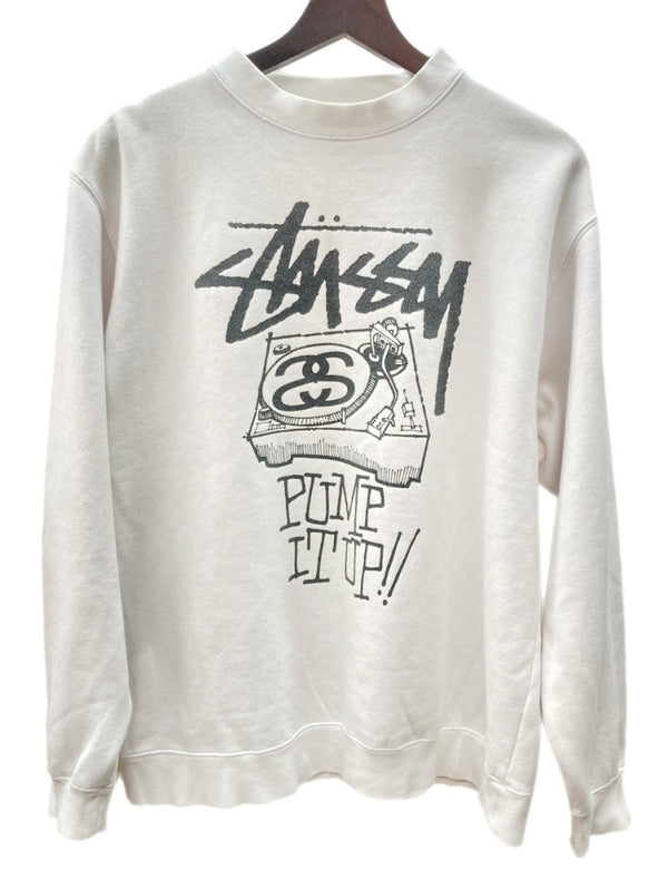 ステューシー STUSSY オールド OLD USA製 LOGO SWEATSHIRT PUMP IT UP!! プルオーバー 裏起毛 フロントプリント WHITE 白 スウェット ロゴ ホワイト Lサイズ 104MT-1787