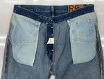 ダブルアールエル RRL DENIM PANTS デニム パンツ ボタンフライ ジーパン ジーンズ USA製 Ralph Lauren インディゴ 青 ロゴ R001 デニム ブルー 36×30 104MB-354