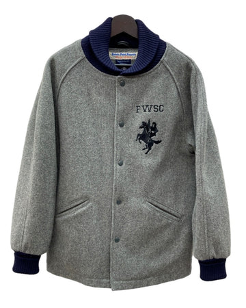 アベイシングエイプ A BATHING APE × EBBETS FIELD FLANNELS エベッツ フィールド フランネルズ ウール スタジャン 灰 6863-141-019 ジャケット 刺繍 グレー Mサイズ 104MT-2153