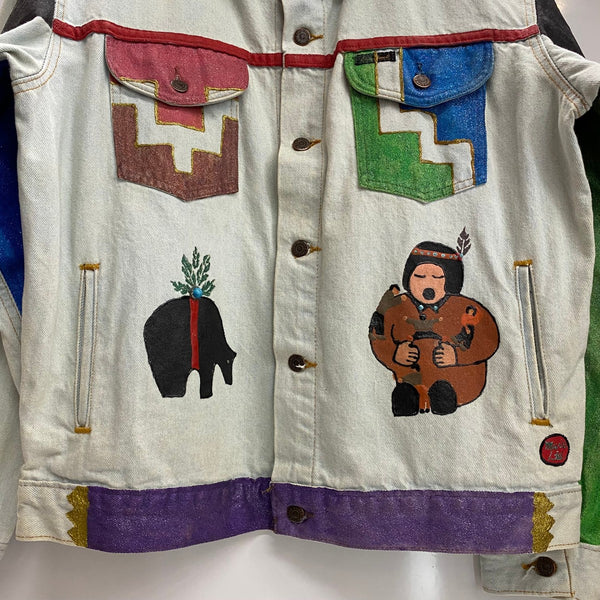 【曜日割引対象外】 エディーバウアー Eddie Bauer 70's 80's カスタムペイント デニムジャケット ジャケット マルチカラー Lサイズ 201MT-4620 VB