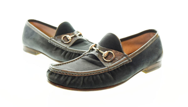 グッチ GUCCI ベロア ローファー 黒 メンズ靴 ローファー ブラック 8 1/2 27cm 103S-716