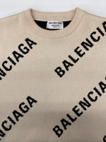 バレンシアガ BALENCIAGA LOGO SWEATER ロゴ セーター クルーネック スラッシュロゴ オーバーサイズ ニット 長袖 厚手 白 セーター 総柄 ホワイト XSサイズ 104MT-2294