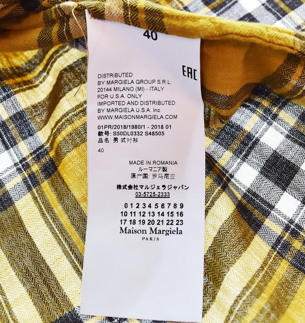 メゾン・マルジェラ Maison Margiela   Check Button Down Shirt チェック柄 ボタンアップシャツ S50DL0332 S48505 40 長袖シャツ イエロー 103MT-3246