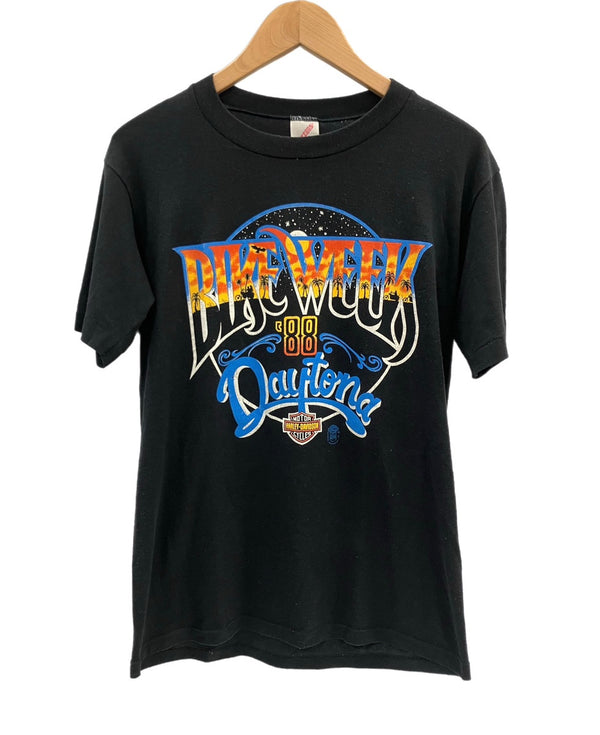 ハーレーダビットソン Harley Davidson 80's 80s JERZEES Daytona Bike Week Vintage 1988 バイク モーターサイクル イーグル シングルステッチ Tシャツ ブラック Mサイズ 101MT-3484