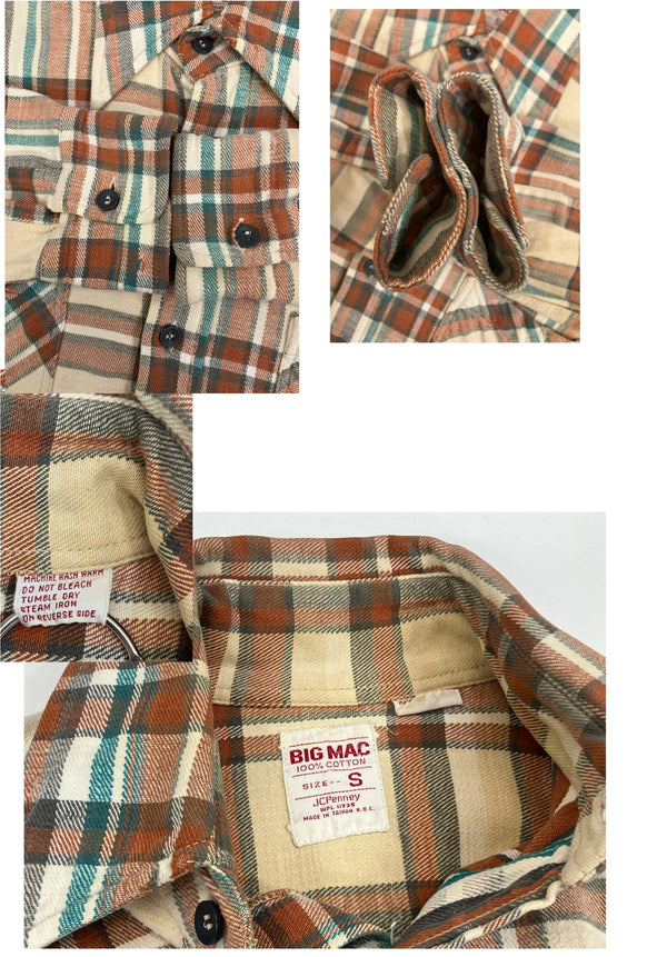 ビッグマック BIG MAC 70's 70s 70年代 ヘビーネルシャツ ヘビネル チェックシャツ VINTAGE ヴィンテージ 長袖シャツ ベージュ Sサイズ 101MT-3599