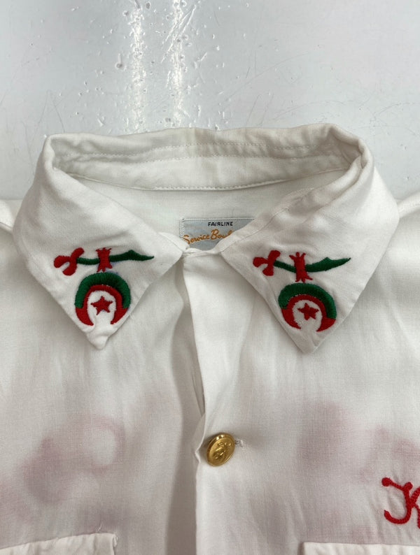 ヴィンテージ vintage 60s Service Bowling Shirt サービス ボーリング シャツ 開襟 刺繍 チェーン UNION MADE 半袖 白 サイズ 14-14 1/2 半袖シャツ ロゴ ホワイト 104MT-1220