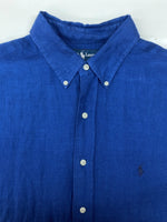 ラルフローレン RalphLauren 90s BLAKE LINEN S/S SHIRT リネン 半袖 シャツ ボタンダウン 刺繍 ショートスリーブ 青 半袖シャツ ワンポイント ブルー XLサイズ 104MT-2050