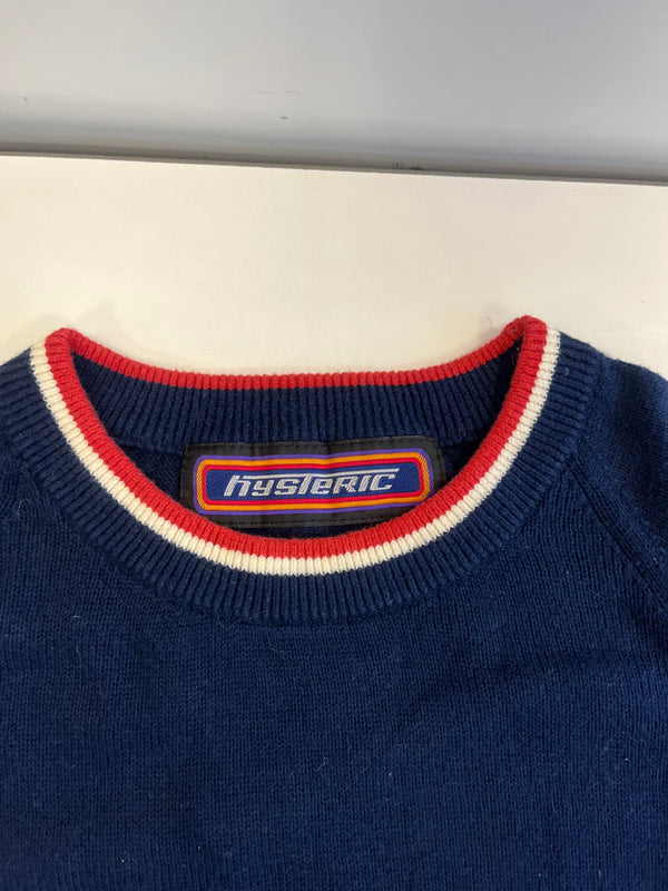 ヒステリックグラマー HYSTERIC GLAMOUR HYSTERIC ヒステリック 半袖ニットカットソー ロゴ ライン 紺 赤 半袖カットソー ネイビー フリーサイズ 101LT-255