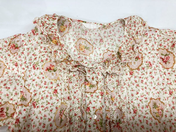 ピンクハウス PINKHOUSE DRESS ドレス 半袖 ロング丈 マキシ丈 ピコフリル ローズブーケ 小花柄 リボン フリル ティアード レトロ アンティーク ロリータ PINK アイボリー IVORY A2151FAY303 ワンピース 総柄 ピンク Lサイズ 104LT-221