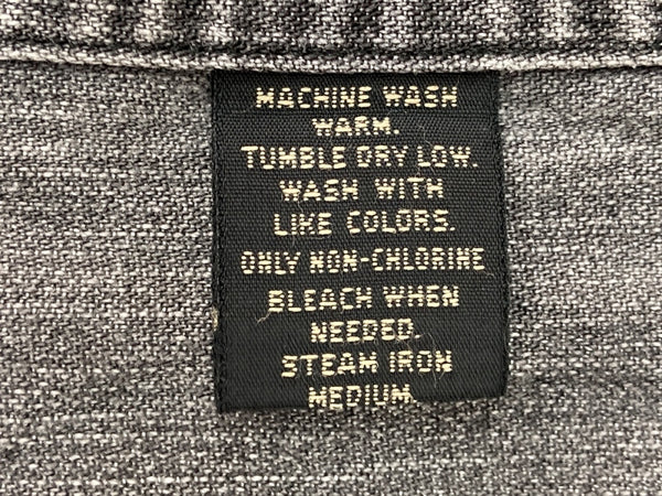 ダブルアールエル RRL 90s 三ツ星タグ ブラックデニム SHIRT シャンブレー ステンカラー フロントボタン チンスト 猫目ボタン ヴィンテージ VINTAGE GRAY 灰色 長袖シャツ 無地 グレー Mサイズ 104MT-1953