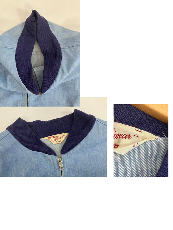 ヴィンテージ vintage 60's 60年代 HERCULES Outerwear by Sears タグ シアーズ ヘラクレス ストア系  SERVAL ZIP コットンジャケット ブルゾン タンカー ボンバージャケット シャンブレー 44 ジャケット ブルー Mサイズ 101MT-4120