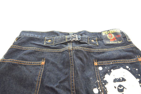 アベイシングエイプ A BATHING APE デニムハーフパンツ ペンキ加工 針シンチバック 股リベット 001DS0301003X ハーフパンツ ネイビー Mサイズ 103MB-538