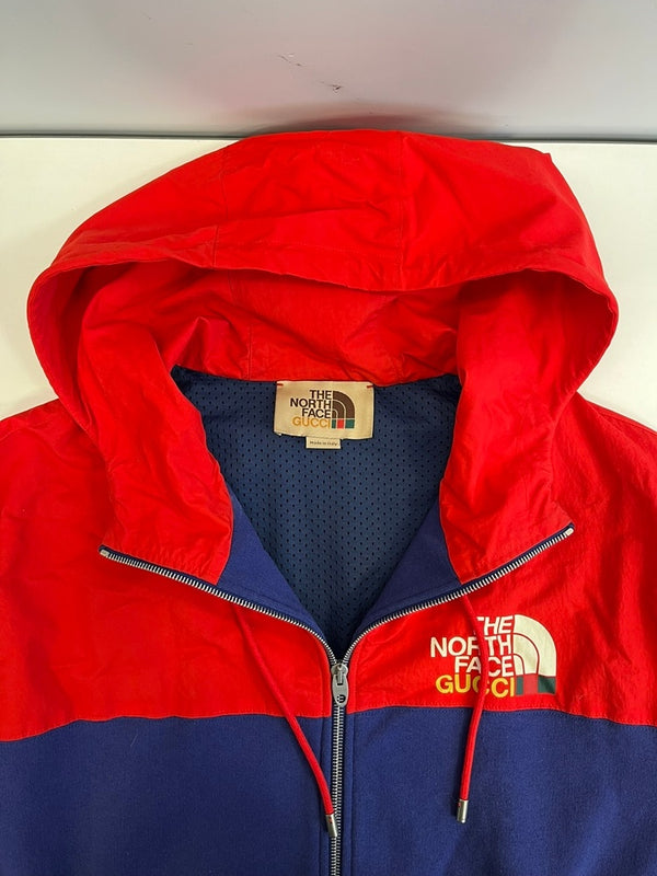 グッチ GUCCI ×THE NORTH FACE ザノースフェイスコラボ 21AW ナイロン切替 ジップパーカー 青 赤 XXL パーカ ブルー 101MT-5254