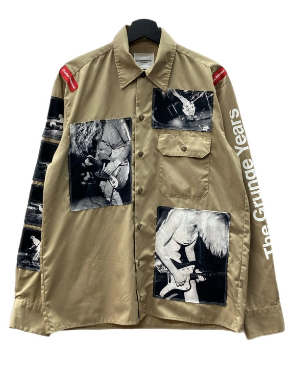 タカヒロミヤシタザソロイスト TAKAHIROMIYASHITATheSoloist. × Charles Peterson × Dickies WORK SHIRT ワーク シャツ ボタン パッチワーク 長袖 薄茶 sds.0001 ジャケット 総柄 ベージュ Mサイズ 104MT-1639