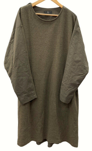 ワイズ Y's 19AW 異素材 ドッキング ロングワンピース WOOL ウール 毛 ポケット付 KHAKI 緑 YC-D01-109 ワンピース 無地 カーキ SIZE2 104LT-76