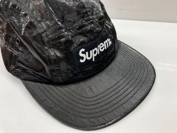 シュプリーム SUPREME 18SS Coated Linen Camp Cap ジェット キャップ Boxlogo 帽子 ハット 黒 帽子 メンズ帽子 キャップ ロゴ ブラック Fサイズ 104H-62