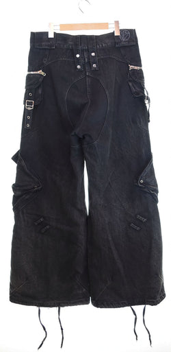 ノーフェイスストゥディオス NO/FAITH STUDIOS FLARE CARGO DENIM PANTS フレアカーゴデニムパンツ ギミックパンツ Y2K テック デニム ブラック Lサイズ 103MB-401