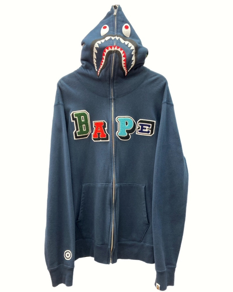 アベイシングエイプ A BATHING APE BAPE MULTIFONTS SHARK FULLZIP パーカー プルオーバー フーディ ダブルジップ  シャーク ワッペン NAVY 紺 001ZPI301001M 3XL パーカ ロゴ ネイビー 104MT-343 | 古着通販のドンドンサガール