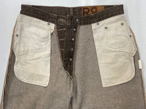 ダブルアールエル RRL 90s DENIM PANTS デニム パンツ ボタンフライ ジーパン ジーンズ USA製 Ralph Lauren 茶 ロゴ R004 デニム ブラウン 29/30 104MB-241