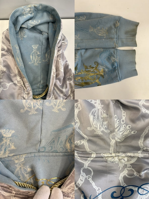 クリスチャンオードジェー Christian Audigier リバーシブル プリント ジップ フーディ Reversible Zip Hoodie 青×シルバー - パーカ ブルー 101MT-5240