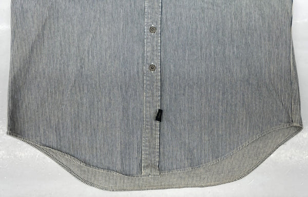 ダブルアールエル RRL 90s BAND COLLAR SHIRT JACKET バンド カラー シャツ ジャケット ワーク 三ツ星タグ Ralph Lauren 青 ジャケット ストライプ ブルー Lサイズ 104MT-1502