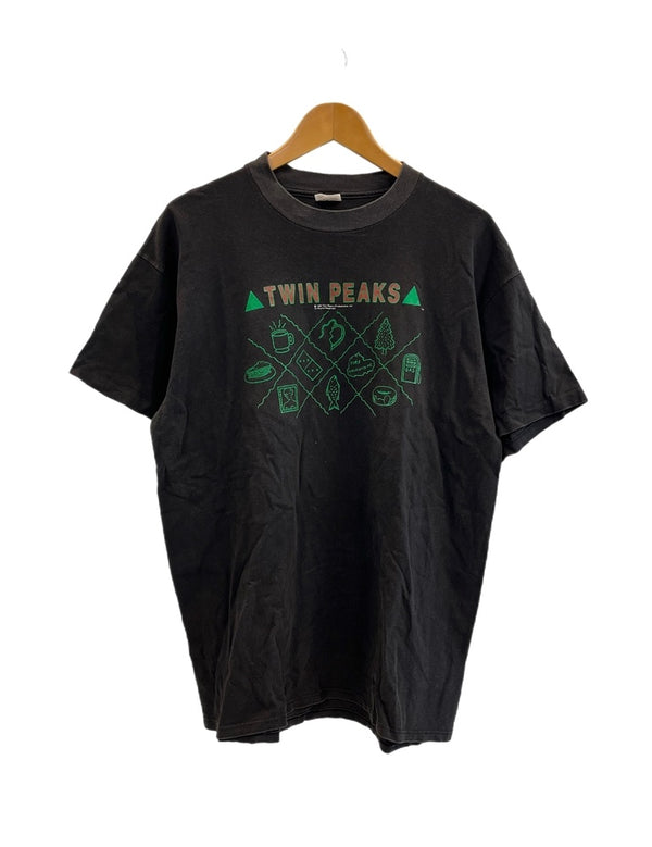 US US古着 90s ©1990 TWIN PEAKS USA製 ビンテージ 90年代 ツインピークス ブラックフェード 袖シングル XL Tシャツ ブラック 101MT-4932