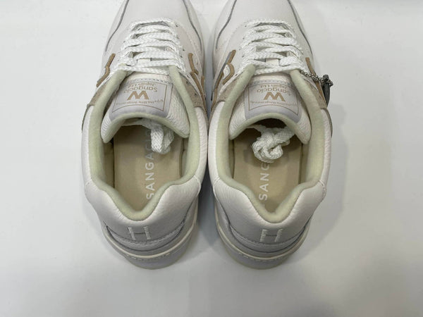 サンガッチョ via SANGACIO ×Wako’s Room ワコーズルーム ホワイト×ベージュレザー イニシャルH レディース靴 スニーカー ホワイト 23.5cm 601sh-48