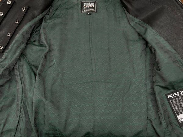 カドヤ KADOYA × Kawasaki LEATHER JACKET レザー ジャケット ライダース セミダブル ダブルジップ アウター 黒 ジャケット 無地 ブラック Lサイズ 104MT-1917