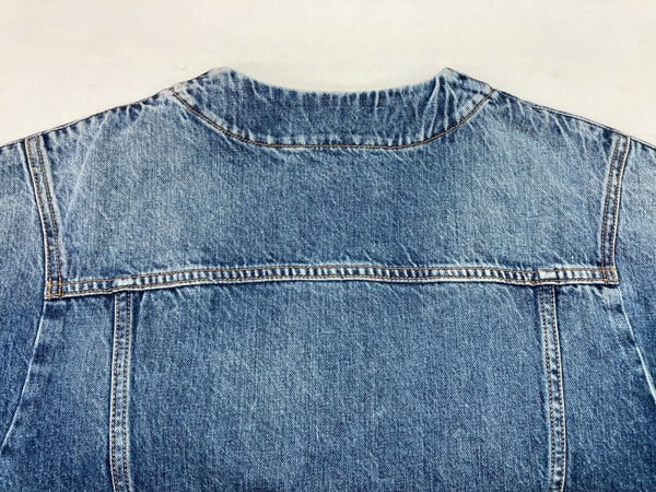 マックスマーラ Max Mara NO COLLAR DENIM JACKET ノーカラー デニム ジャケット ダメージ加工 フリンジ BLUE 青 INDIGO インディゴ 504606996 ジャケット 無地 ブルー SIZE34 104LT-21