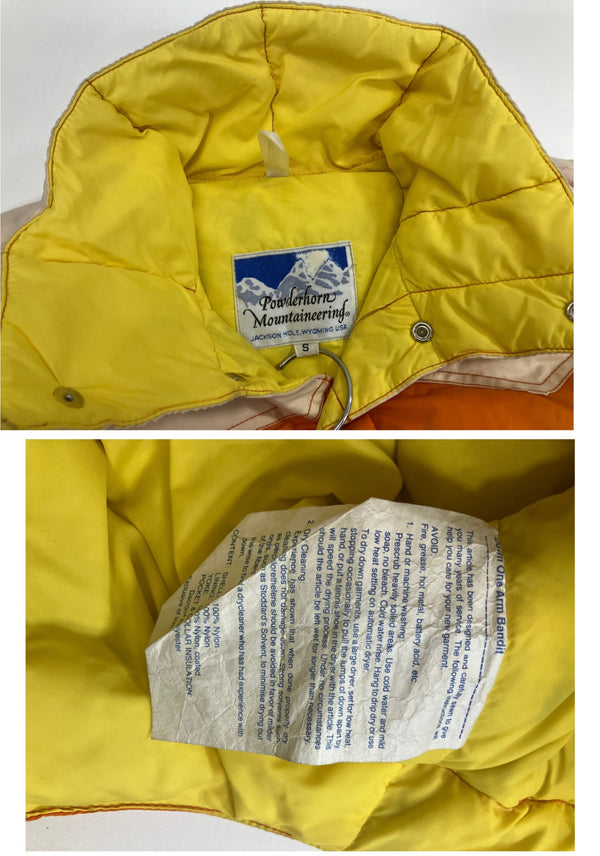 パウダーホーン マウンテニアリング POWDERHORN MOUNTAINEERING  70's~80’s 70~80年代 ハイネック ダウンベスト ウエスタンヨーク 2トーン 切替デザイン VINTAGE ヴィンテージ ベスト オレンジ Sサイズ 101MT-4623