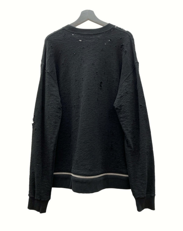 ジョンローレンスサリバン JOHN LAWRENCE SULLIVAN 20ss DAMAGED SWEAT ZIPPED PULLOVER ダメージ スウェット ジップ プルオーバー 加工 チャック 黒 5A002-0420-30 スウェット 無地 ブラック Mサイズ 104MT-958