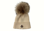 モンクレール MONCLER KNIT CAP ニット帽 ビーニー ファー付 キッズ ベビー 白 C2-954-00316-05-04S01 帽子 レディース帽子 ニット帽 ロゴ ホワイト Sサイズ 104H-24