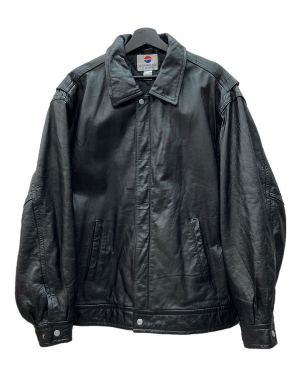 US US古着 LEATHER JACKET レザー ジャケット NOTHING ELSE IS A PEPSI ジップアップ ペプシ 企業 アウター 黒 ジャケット 無地 ブラック XLサイズ 104MT-2226