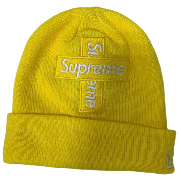 【中古】シュプリーム SUPREME ニューエラ クロス ボックス ロゴ ビーニー コラボ 帽子 メンズ帽子 ニット帽 黄色 201goods-662