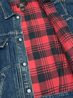 ダブルアールエル RRL 90s 2nd TYPE DENIM JACKET デニム ジャケット Gジャン 裏地チェック USA製 三ツ星タグ Ralph Lauren 青 ジャケット 無地 ブルー Lサイズ 104MT-1441