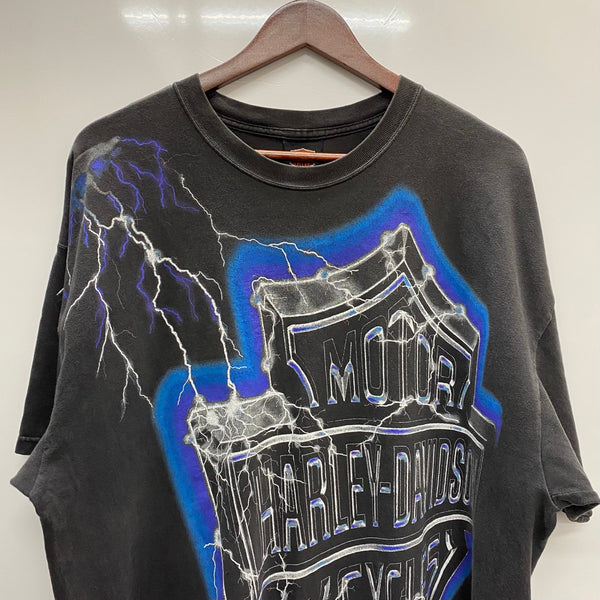 【曜日割引対象外】 ハーレーダビッドソン HARLEY DAVIDSON 2001 LIGHTNING HUGE EMBLEM サンダー USA製 Tシャツ ブラック XLサイズ 201MT-4389 VB
