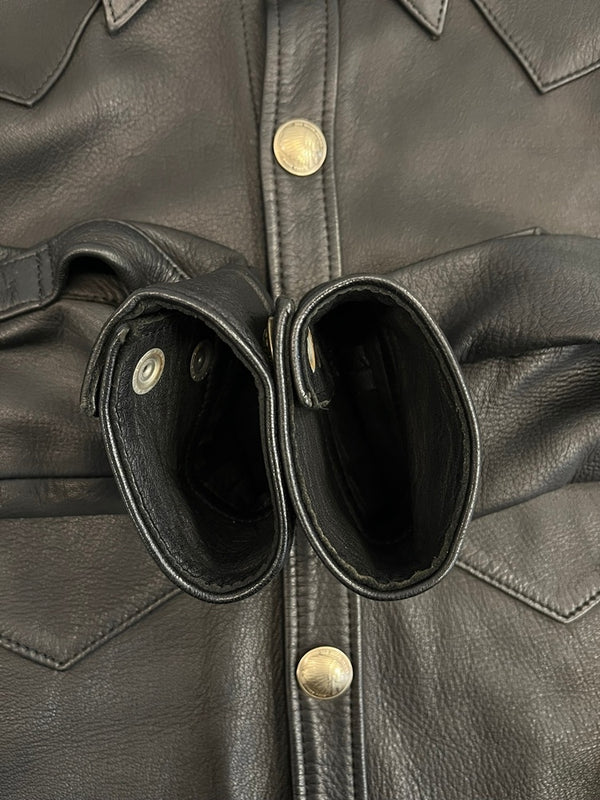 レッドムーン RED MOON ウエスタンシャツ レザーシャツ 鹿革 ディアスキン コンチョボタン 黒  表記サイズ38 ジャケット ブラック 101MT-4496