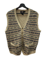ダブルアールエル RRL 90s LOOSE KNIT VEST ニット ベスト アイル ノルディック Vネック レイヤード 三ツ星タグ Ralph Lauren 茶 ベスト 総柄 ブラウン Lサイズ 104MT-2070