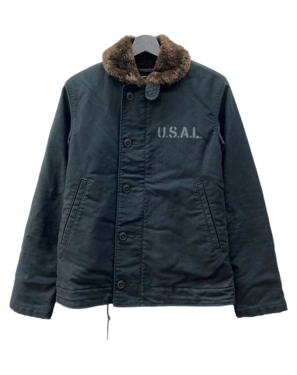 アルファインダストリーズ ALPHA INDUSTRIES N-1 DECK JACKET デッキ ジャケット ミリタリー ジップアップ 裏ボア 軍物 アウター 黒 20521-401 ジャケット ロゴ ブラック Sサイズ 104MT-1805