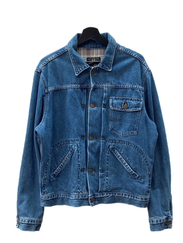 ダブルアールエル RRL 90s DENIM JACKET デニム ジャケット 三ツ星タグ USA製 シンチバック 裏地チェック Ralph Lauren 青 ジャケット ロゴ ブルー Sサイズ 104MT-1365