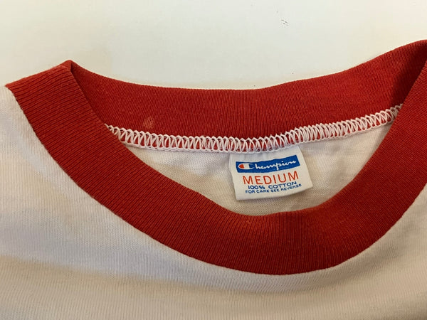 チャンピオン Champion 70's 70年代 バータグ USCA UNITED STATES CHEERLEADERS 染み込み プリント vintage ヴィンテージ made in USA アメリカ製 リンガーＴ Tシャツ ベージュ Mサイズ 101MT-4038