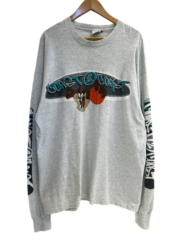 US US古着 90s ©1997 ヴィンテージ Vintage タスマニアデビル LOONEY TUNES ルーニーチューンズ 袖プリント  ロンT グレー 101MT-4578